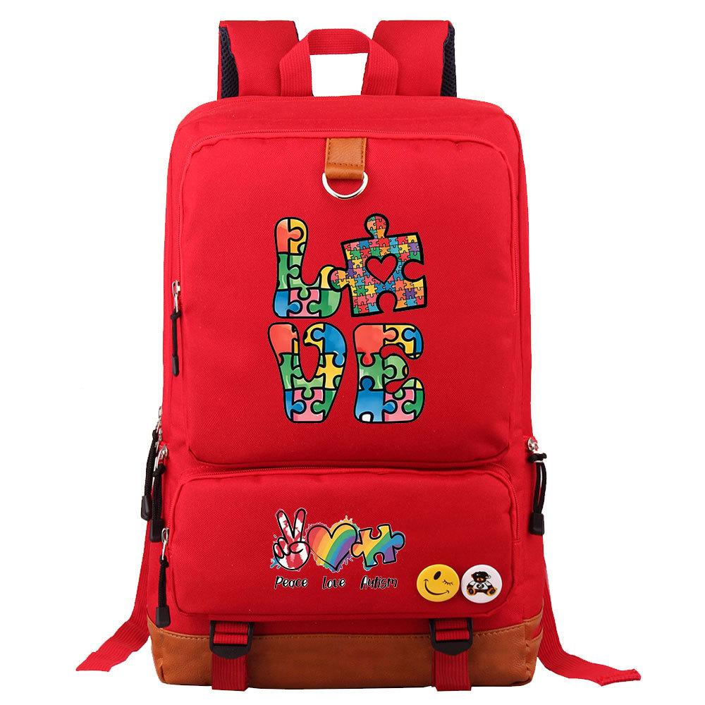 Autism Awareness LOVE Puzzle Print Back To School Backpack Casual Daypack Large Capacity Student Bookbag for Boys Girls Travel