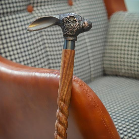93.98 Cm Brass Rabbit Head Cane Spiral Carved Wooden Walking Stick Handmade Animal Handle Cane Decorative Gift for Unisex
