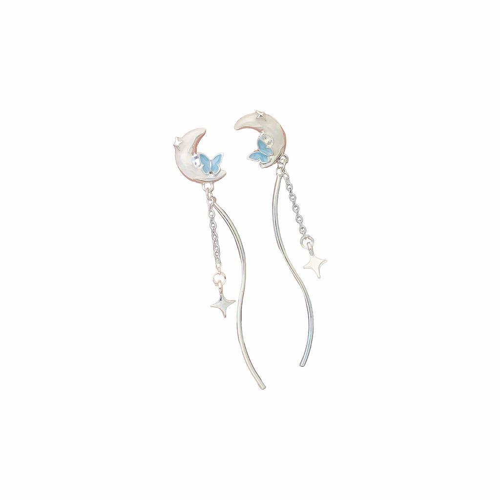 Exquisite Crystal Moon Butterfly Drop Earrings For Women Korean Fashion Star Bowknot Tassel Earrings Wedding Party Jewelry Gifts