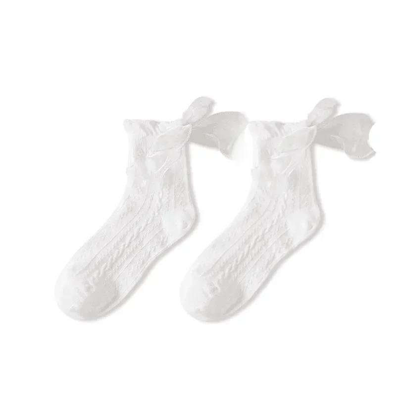Mid-tube Solid Bow Ruffle Socks Kawaii Lolita Short Socks Cotton Socks Japanese Stockings Women's Stockings