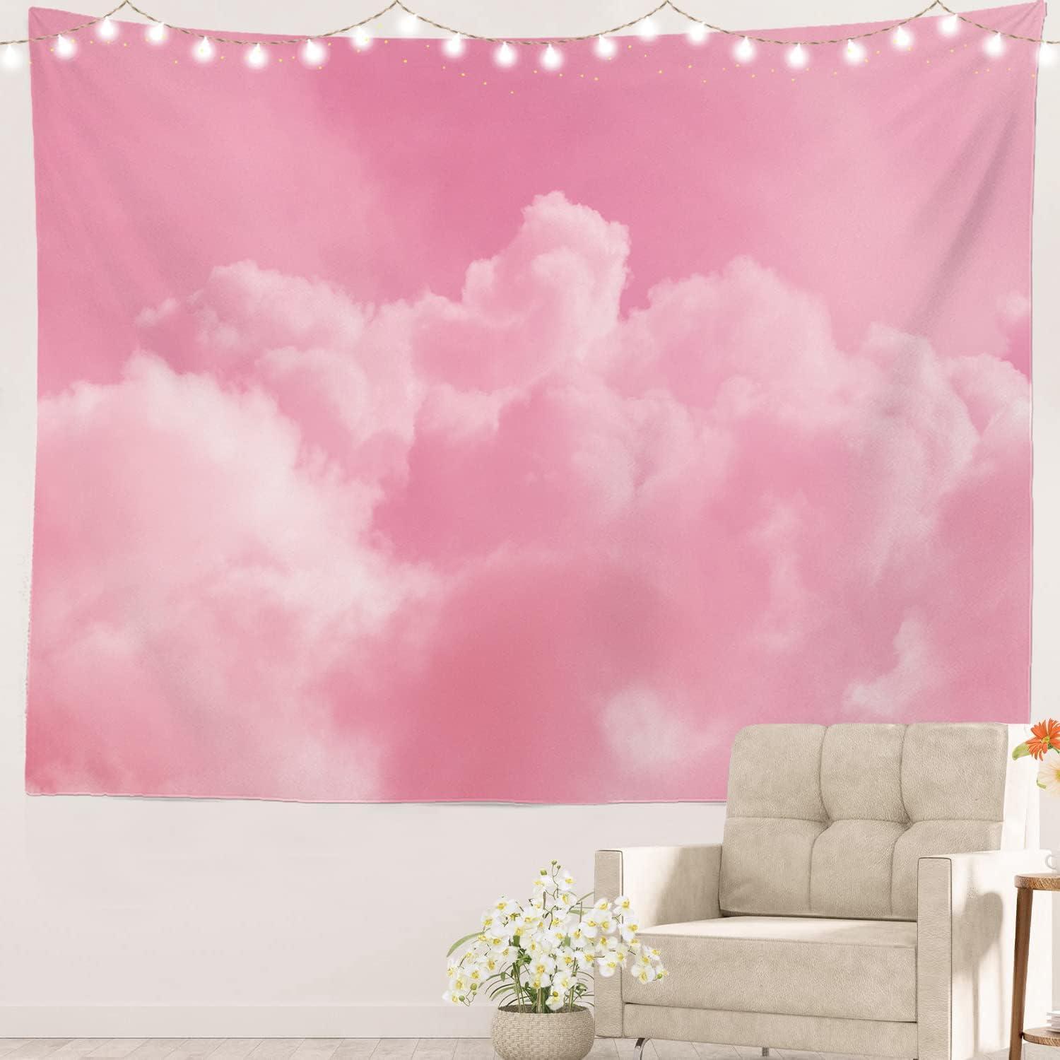 Tapestry Pink Cute Wall with Clouds Batmerry 75x100