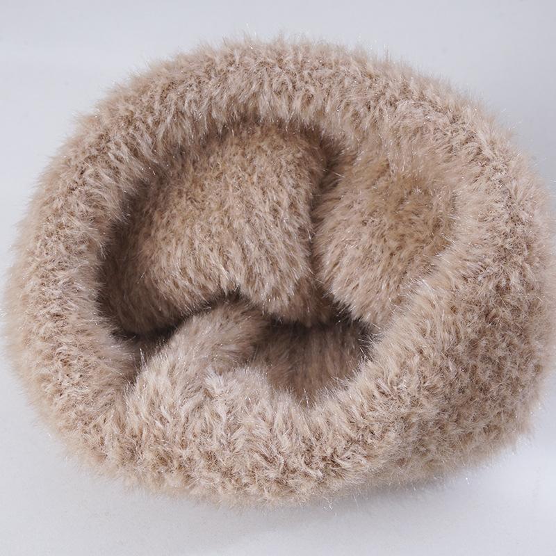 Women's Winter Warm Knitted Hat Korean Style Trendy and Versatile Imitation Mink Hair Big Head Flange Plush Wool Hat Windproof Ear Protection