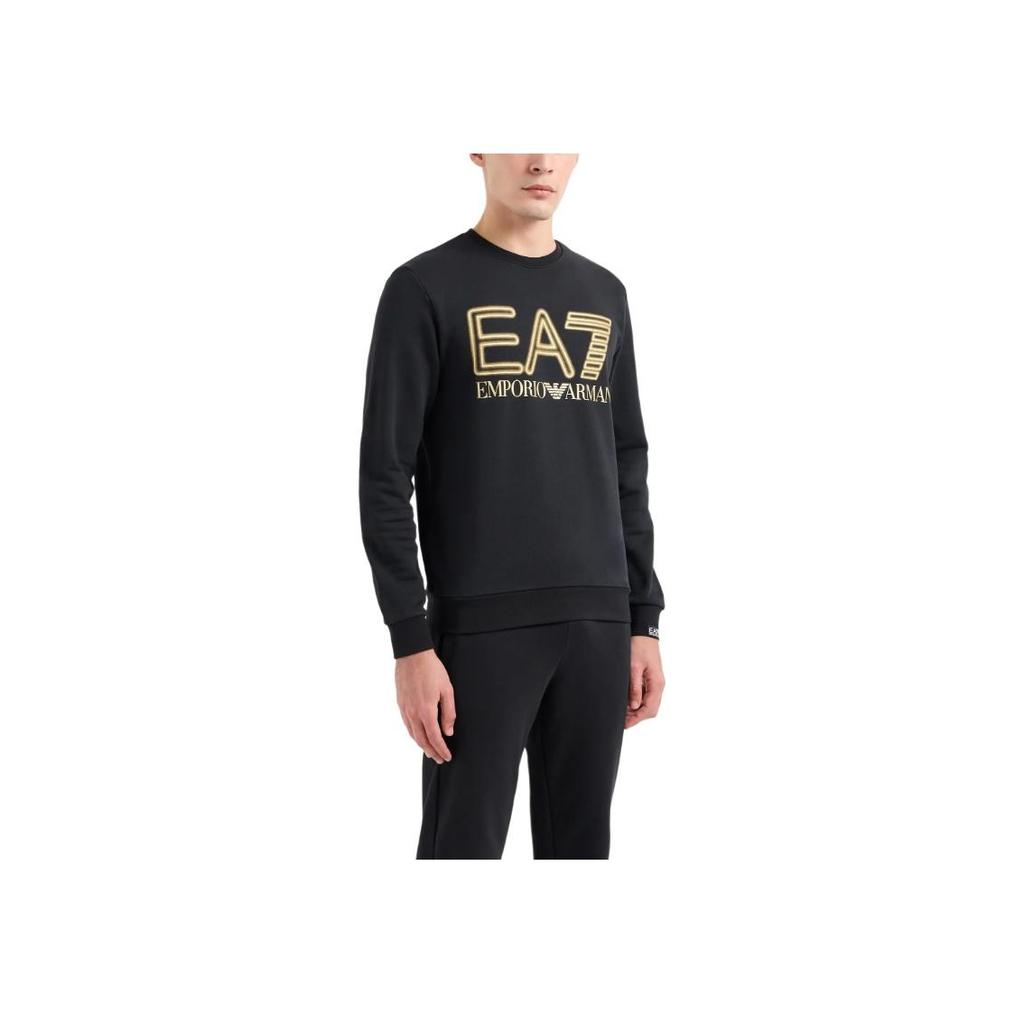 Emporio Armani EA7 SS24 Letter Logo Printed Crew Neck Pullover Long Sleeve Sweatshirt Men Sweatshirt Black 3DPM63-PJSHZ-0208