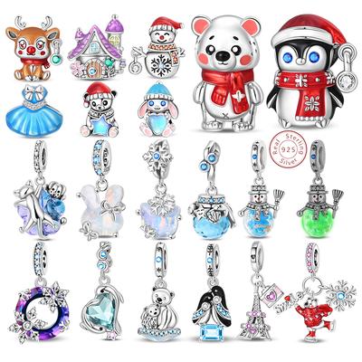 Copper Ice&Snow Charms Xmas Snowman Penguin Elk Rabbit Polar Bears Fit Original Bracelet Pendant Women Jewelry Acc