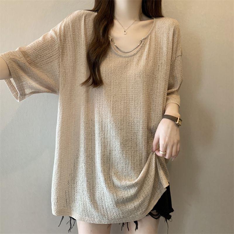 Thin Chain Decoration Short Sleeved T-shirt for Women's Summer Women's Clothing Loose and Slimming Top for Women