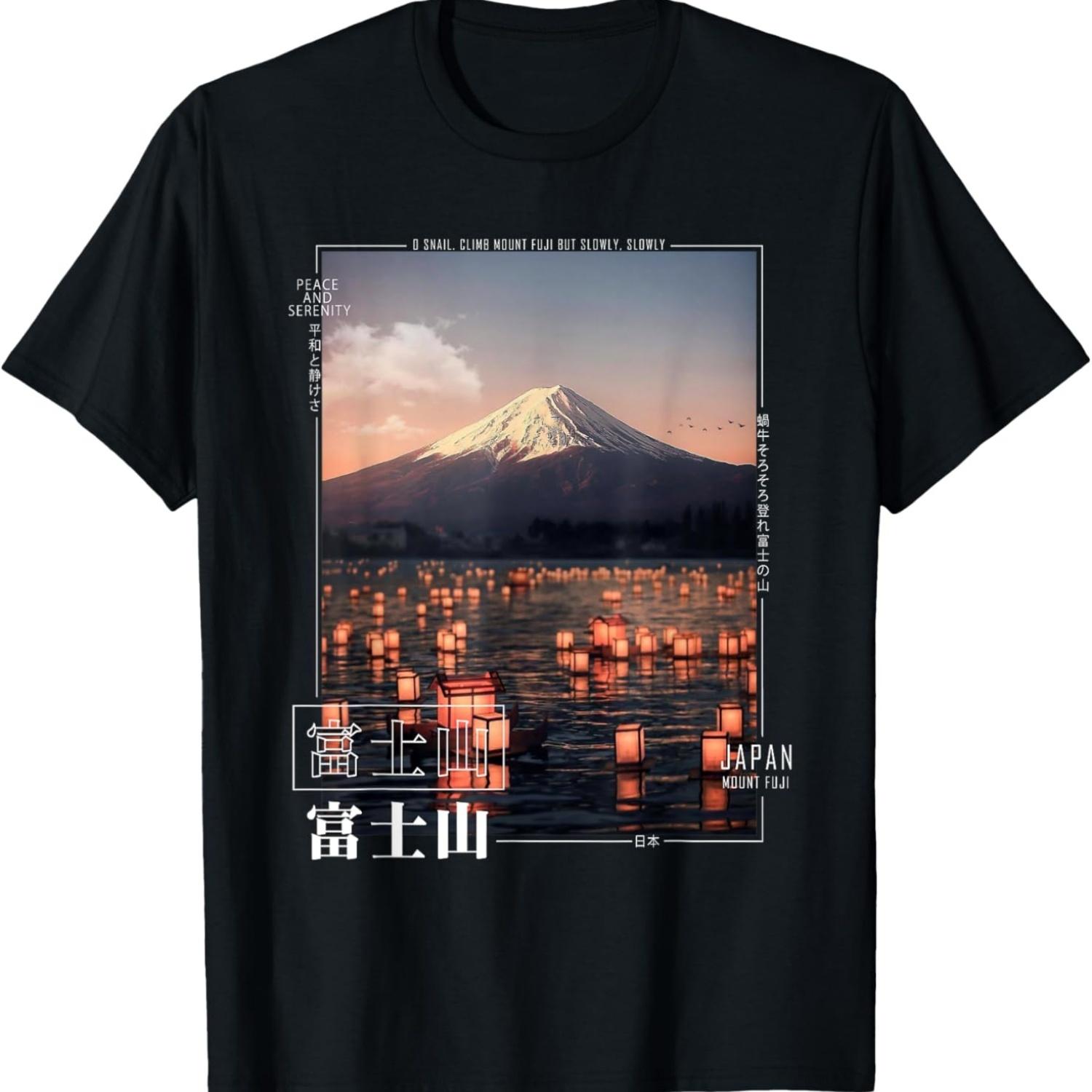Mount Fuji Aesthetic in Japanese Retro Vibes Aesthetic Style T-Shirt S чёрный