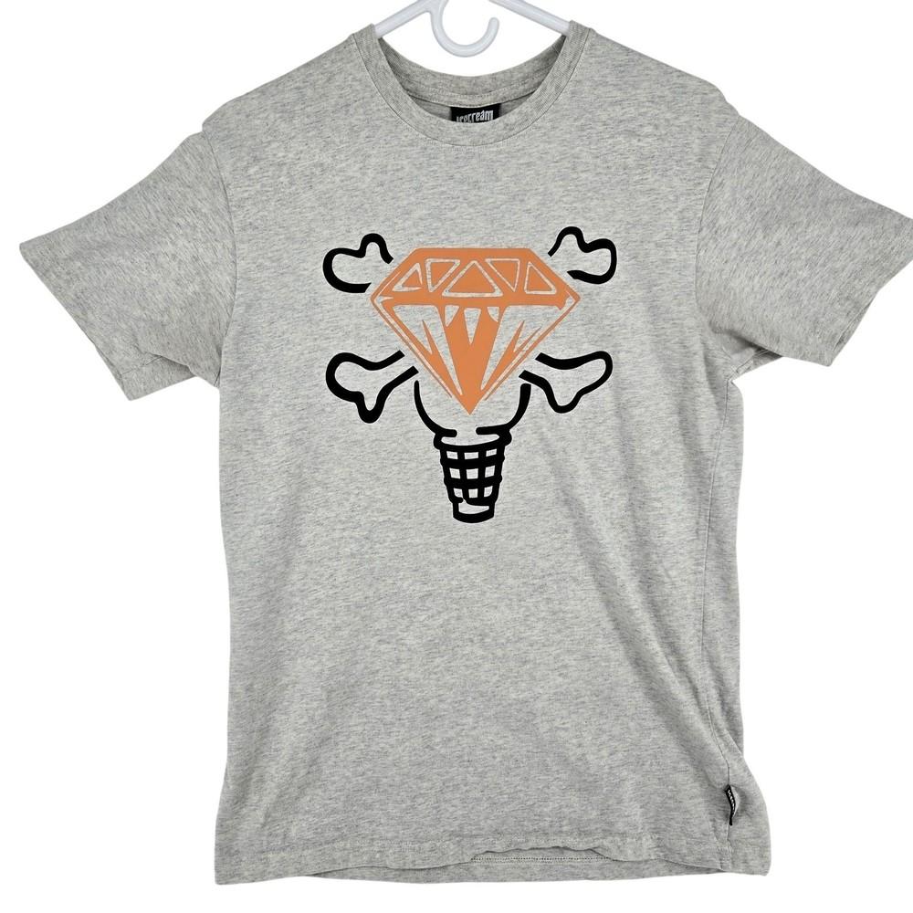Diamond Bones Graphic Tee; Skate Streetwear Style; Men’s Medium Gray Unisex T-Shirt