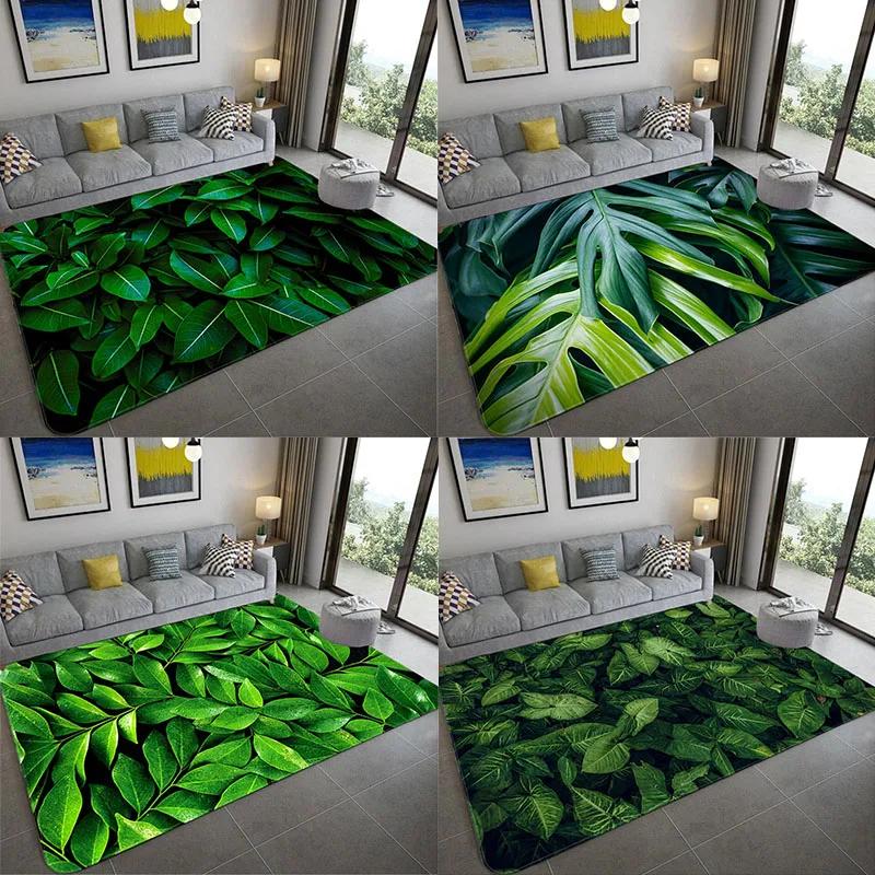 Living Room Carpet Green Leaf Printing Bedroom Entrance Door Mat Non-slip Bedside Home