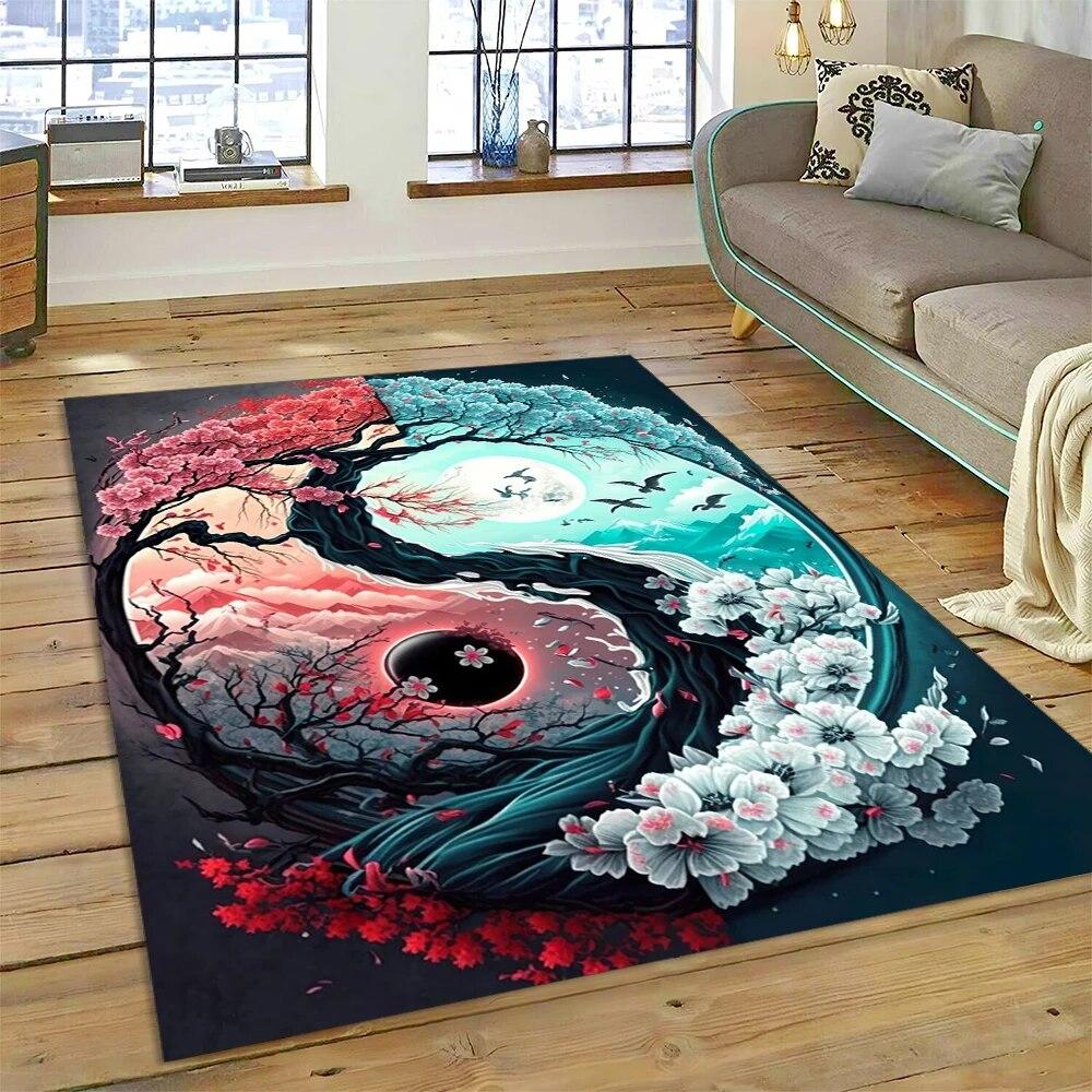 Yin og Yang 3D Naturaliser Kinesisk Tai Chi Teppe for Hjem Stue Soverom Sofa Dørmatte Dekor, Lekeområde for Barn Sklisikker Matte