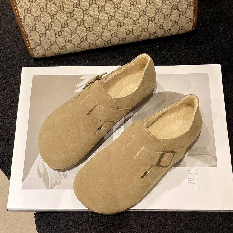 Shoes women's velvet autumn and winter new all-inclusive one-pedal soft-soled beanie shoes lamb wool cotton shoes