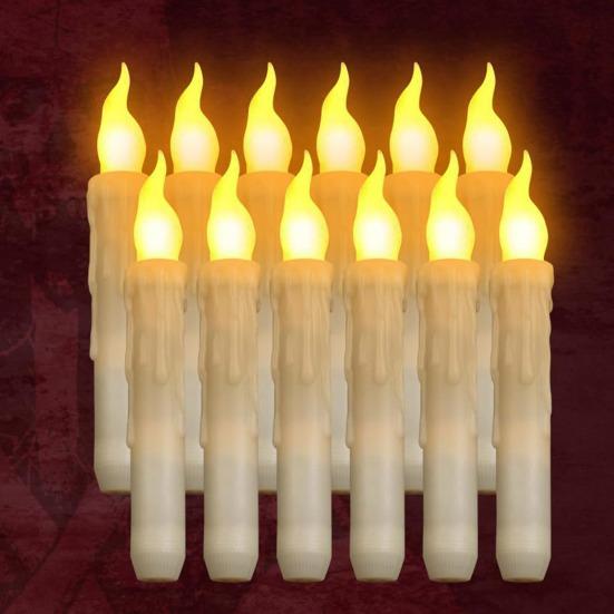 12 Pcs Floating Candles with Wand Remote Magic Hanging Flameless LED Taper Candles Battery Operated Flickering Candlestick with Warm Light for Room
