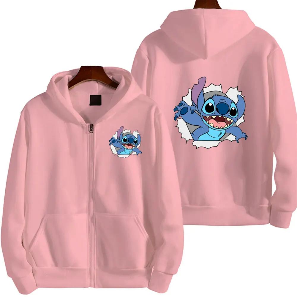 Disney Cute Princess Costume Star and Stitch Women's Oversized Jacket Zipper Hoodie Ladies Winter Warm Loose Outerwear Clothing