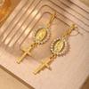 Retro Rhinestone Cross Eardrop Relief Rhinestone Earrings New Punk Style Earrings