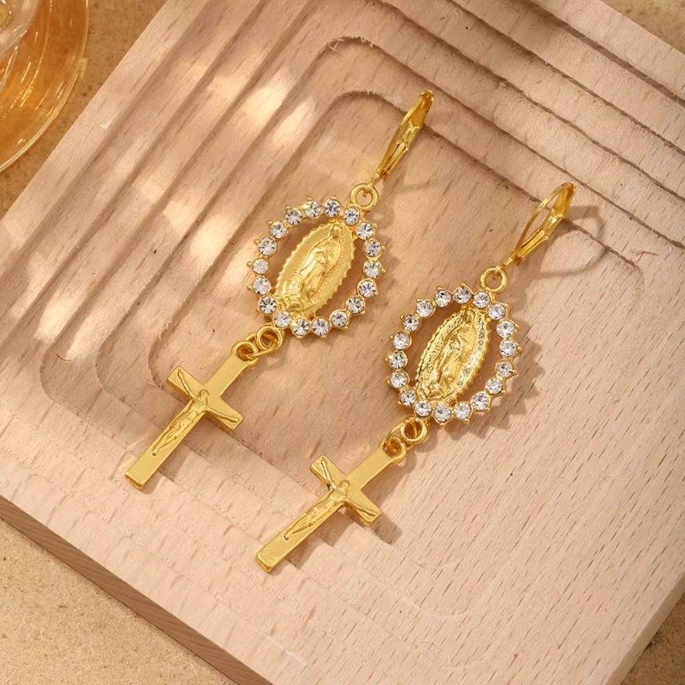 Retro Rhinestone Cross Eardrop Relief Rhinestone Earrings New Punk Style Earrings