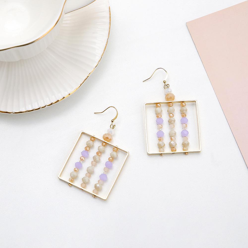 Square Hollowed-Out Color Block Beaded Earrings for Women