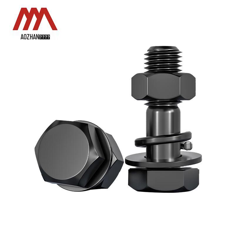 Aozhan Industrial 8.8 Grade High-Strength Carbon Steel Hex Head Bolt with Nut & Washers Set