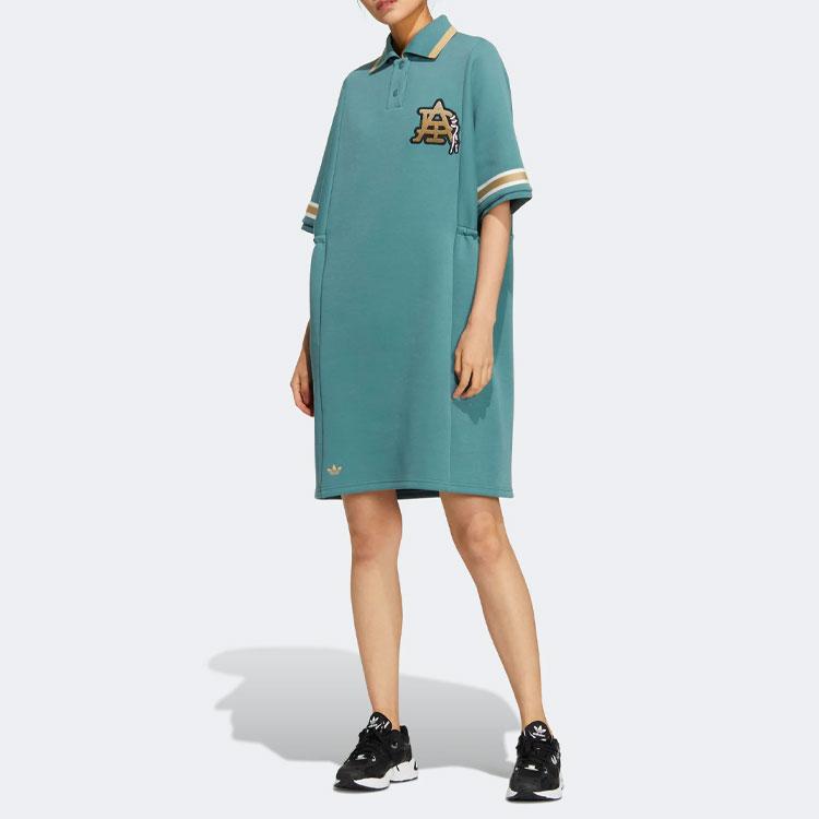 Adidas Originals Three Stripes Vintage Style Comfortable Polo Dress Women Dresses Mist-Grandma-Green HS1930