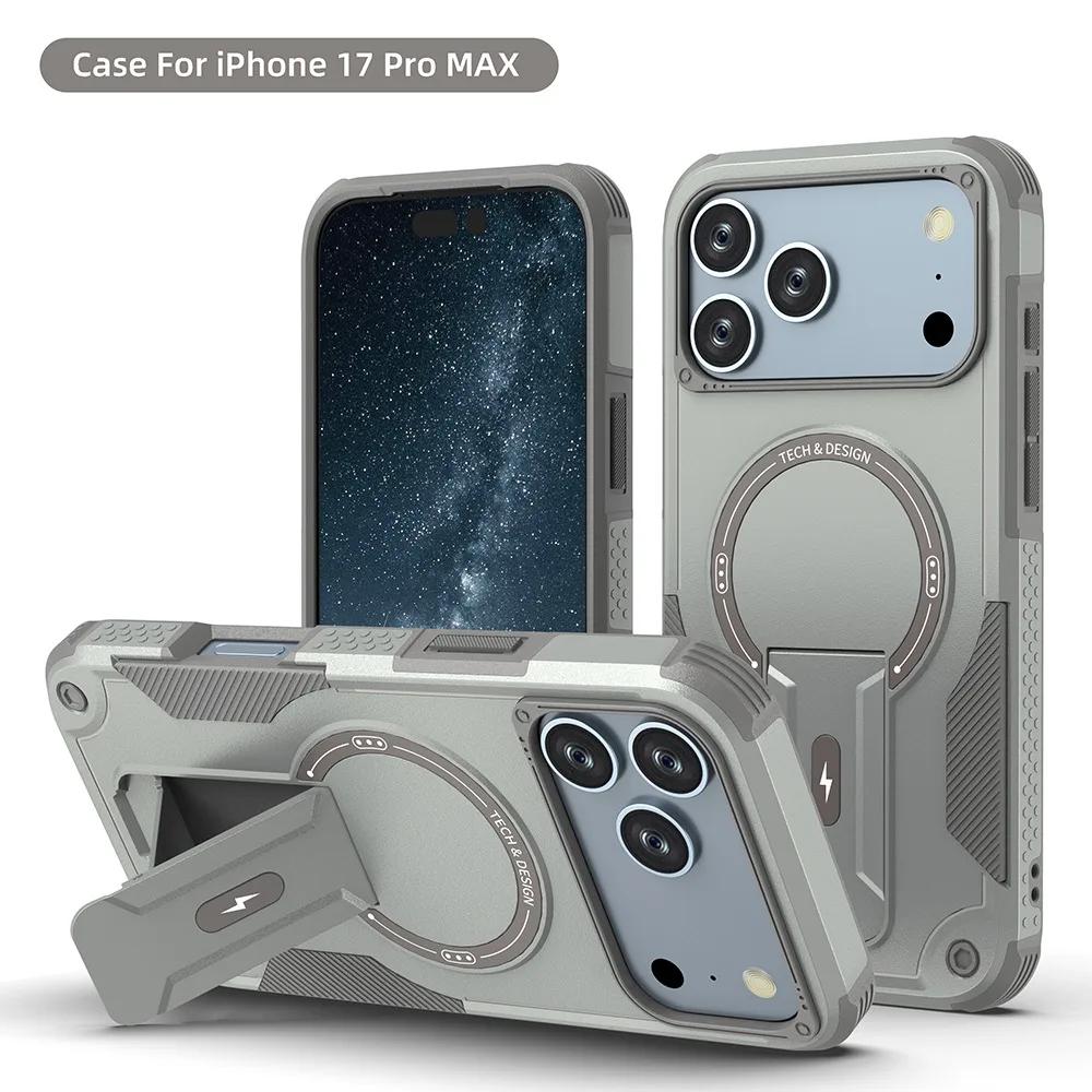 Armour Invisible Bracket Magsafe Case For iPhone 17 Pro Max Magnetic Wireless Charge Stand Holder Coque For iPhone 17 Pro Cover