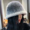 Fisherman Hat Women's Autumn and Winter Warm and Fashionable Gradient Color Rabbit Fur Basin Hat Showing Face Small Plush Bucket Hat