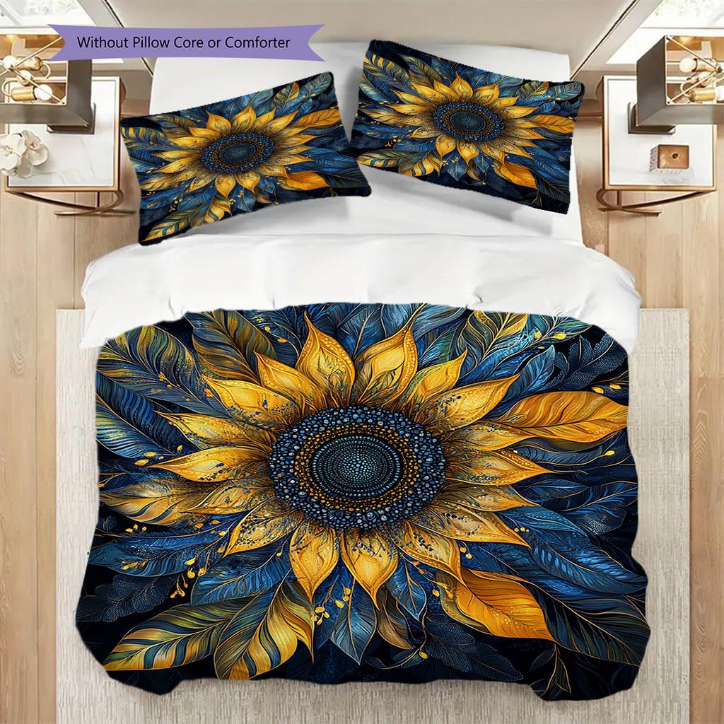 Sunflower Pattern Bedding Quilt Set Quilt Cover Pillowcase Home Decoration Birthday Gift (1 * Duvet Cover + 2 * Pillowcase, Without Core)