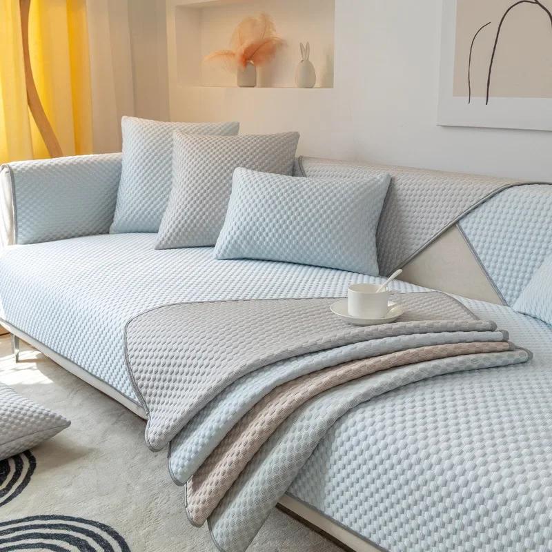 Sommer Eis Seide Sofabezug Rutschfest Einfarbig Sofamatte Wohnzimmer Universal Ecksofa Überwürfe Armlehne Rückenlehne Handtuch