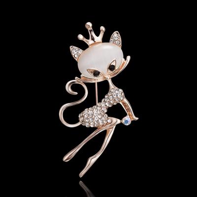 Exquisite Wearing Crown Opal Cat Brooch For Women Men Elegant Crystal Lovely Cartoon Kitten Owl Buckle Lapel Pins Party Jewelry