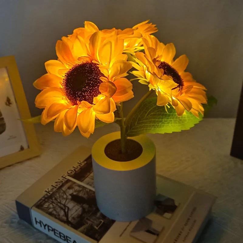 3 LED Nachtlicht Wiederaufladbar Sonnenblumenlichter Innenbeleuchtung Schlafzimmer Nachttisch Schreibtisch Dekoration Tischlampe Nachtlichter