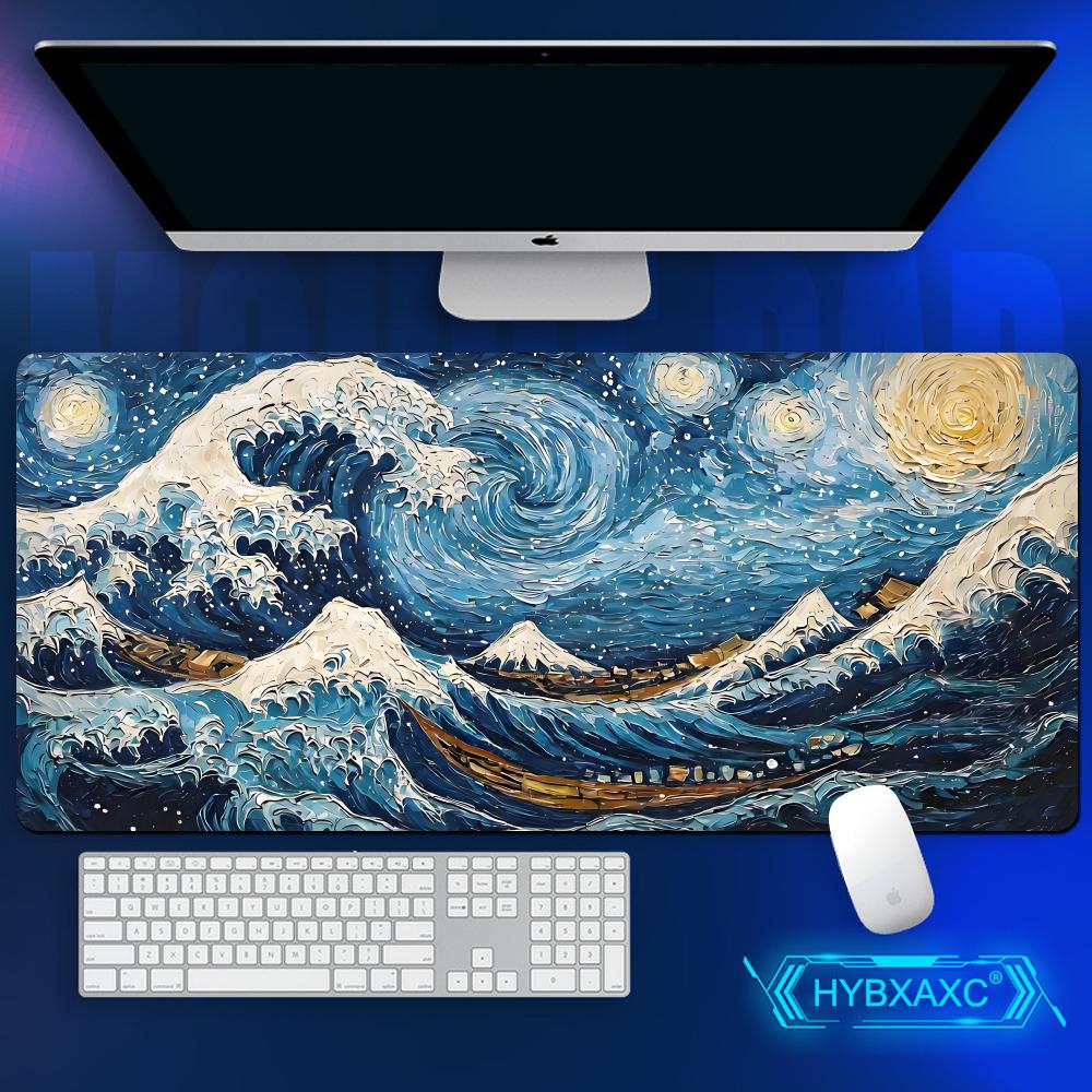 90x40cm Van Gogh Japanese Wave Mouse Pad The Great Wave Hd Extended Gaming Keyboard Mats Large Starry Wave Gamer Mousepad