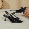 High-heeled bag head sandals women's new red bow with back empty pointed high heels stiletto