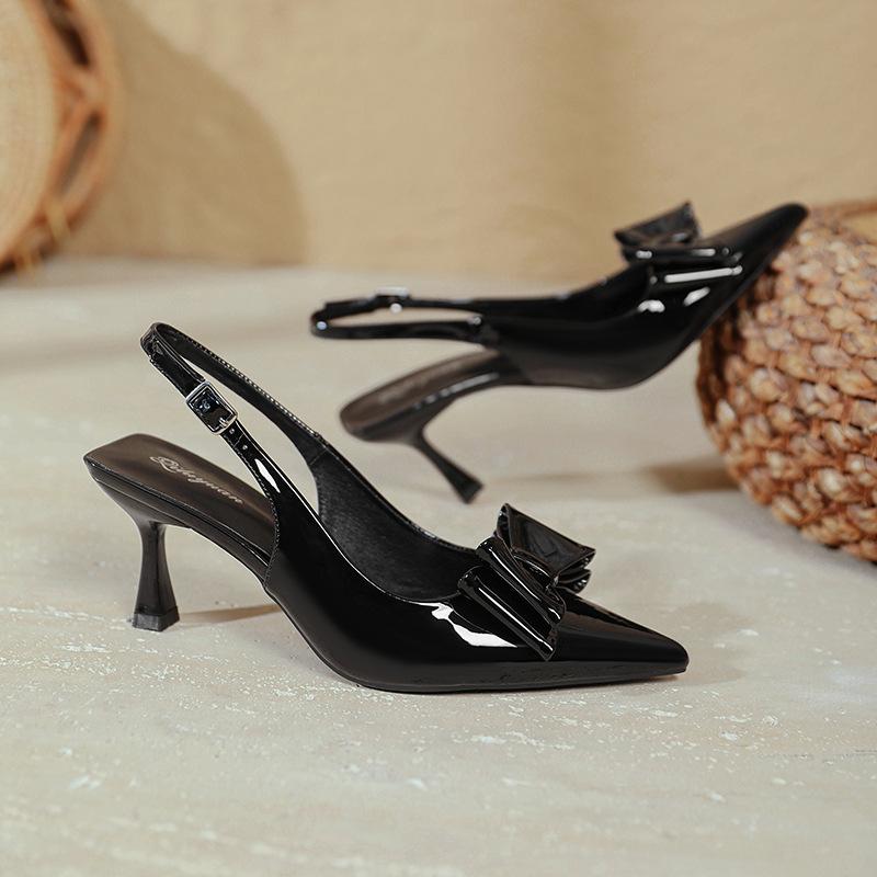 High-heeled bag head sandals women's new red bow with back empty pointed high heels stiletto