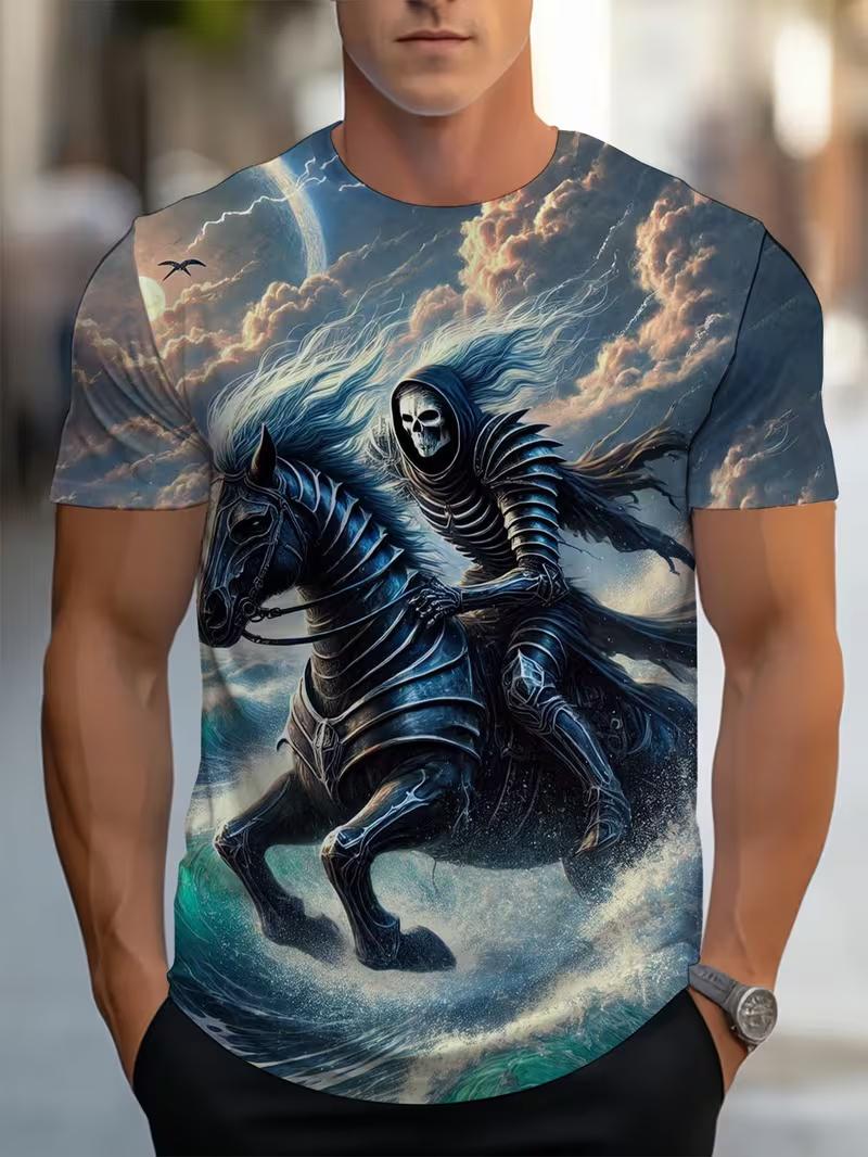 

Men s Retro 3D Graphic Print T-Shirt - Perfect for Daily Wear and Vacation S