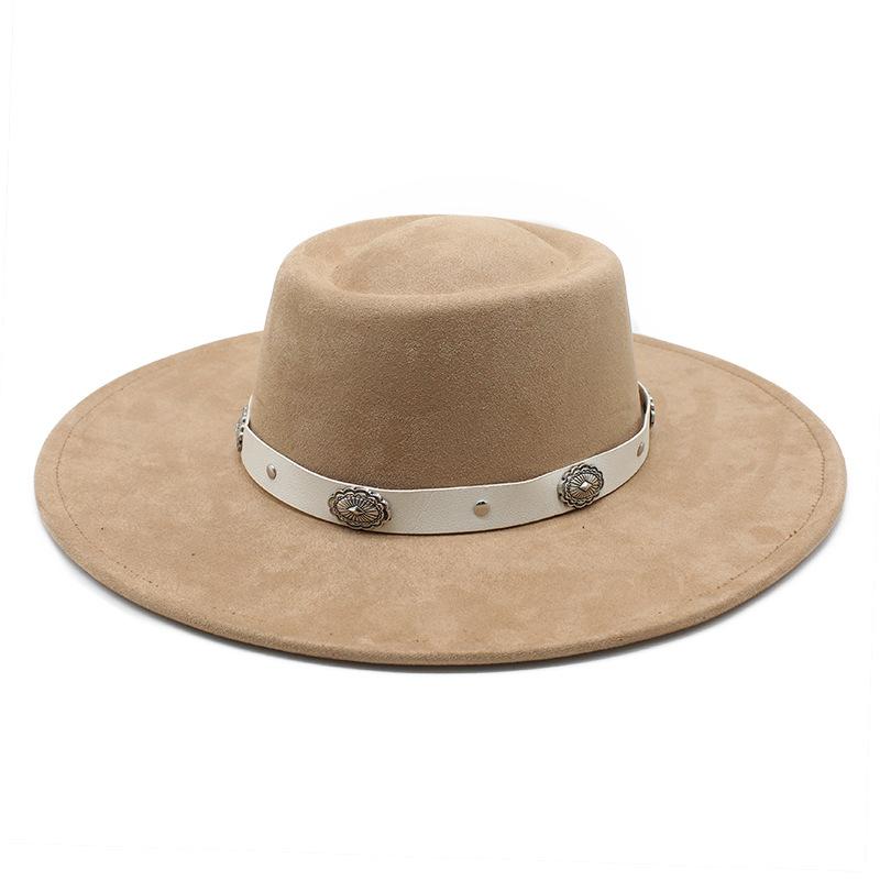 Винтажная Тибетская Цилиндр Западная Шляпа Ковбоя Солнцезащитная Шляпа Мужская И Женская Однословная Шляпа-Цилиндр Замшевая Шляпа Шляпа Рыцаря M（56-59cm）