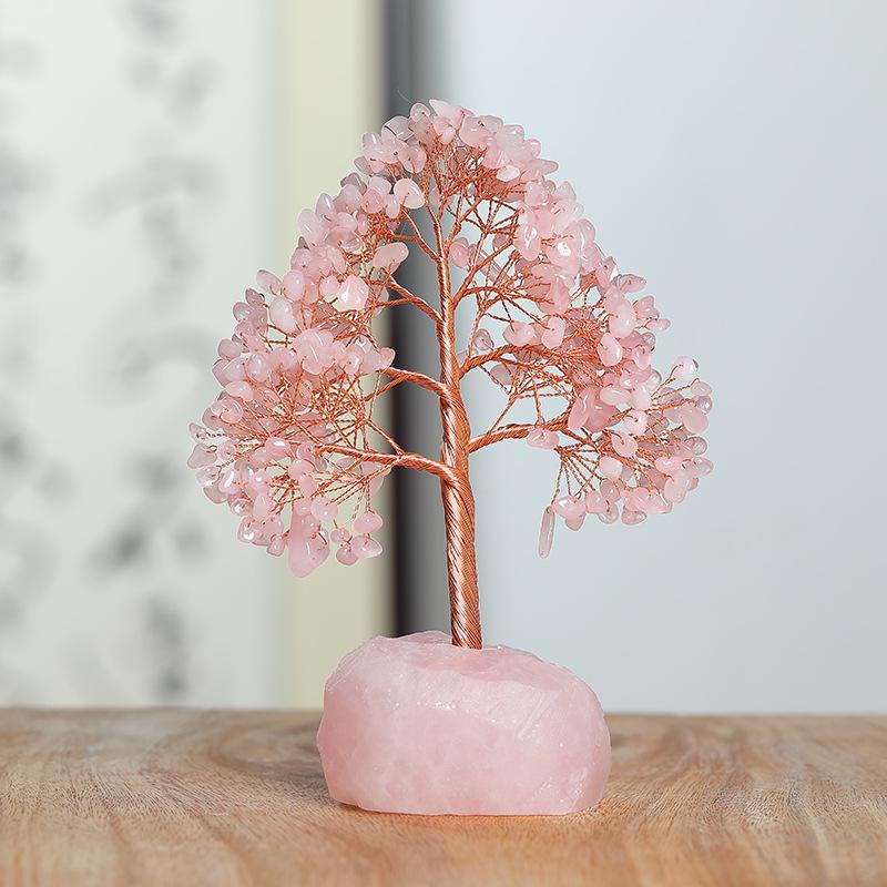 Handcrafted Fortune Tree Ornament with Agate Base and Crystal Gravel