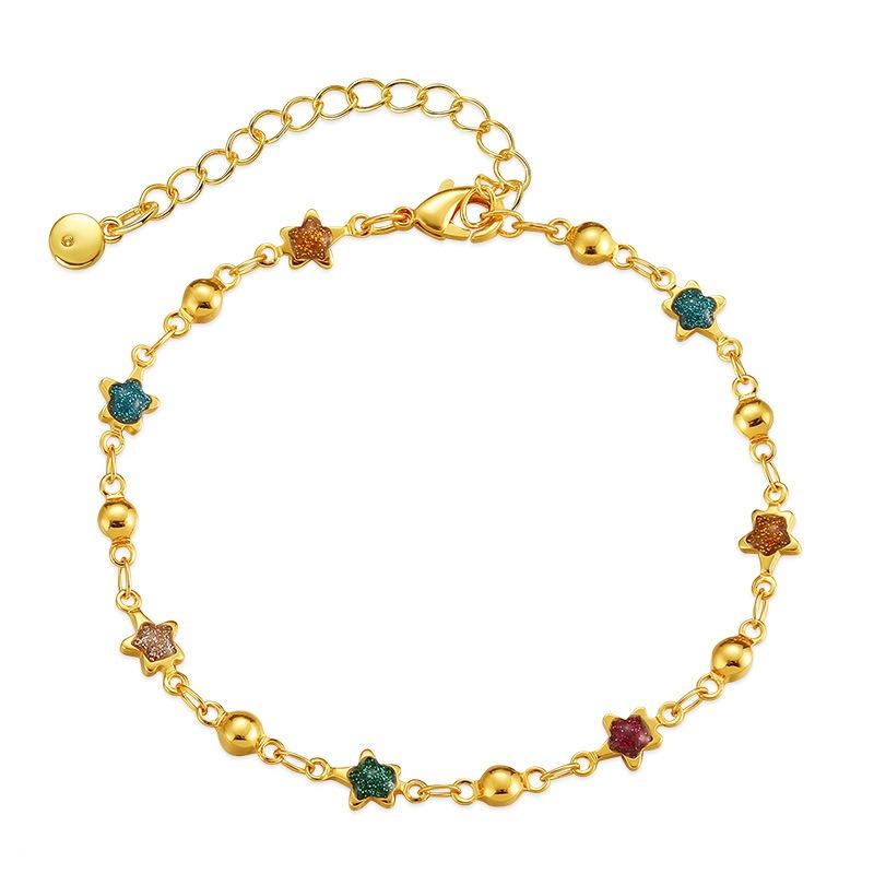 K Gold Plated Copper Turquoise Beaded Paperclip Chain Bohemian Women Anklet