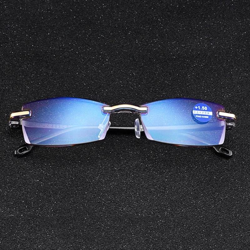 Frameless Square Reading Glasses for Women's Anti Blue Light Computer Eyeglasses Far Sight Presbyopia Reader Glasses Women