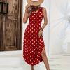Women Sleeveless Maxi Dress Loose Fit Casual Polka Dot Print Long Dress Side Slit Summer Beachwear Comfortable Lightweight