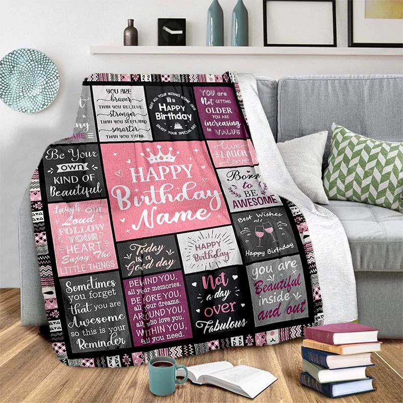 Happy Birthday Customize Your Name Blanket Warm Comfortable Soft Blanket For Chair Office Sofa Bed Sofa Office Camping Suitable For Gifting Relatives