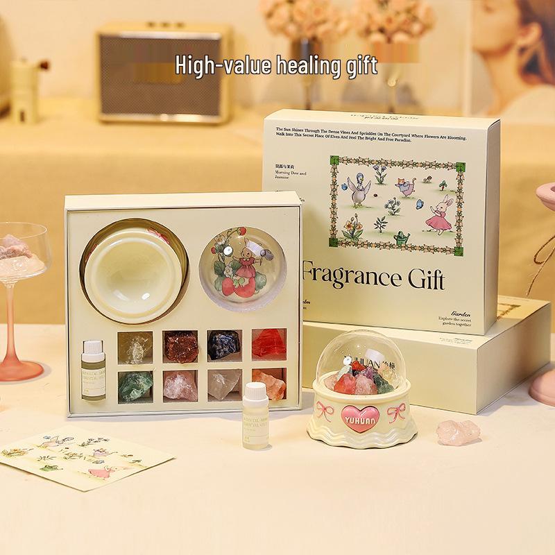 Aroma Diffuser Stone Gift Box for Girls - Crystal Ornament with Essential Oil Fragrance, Long-lasting Light Scent