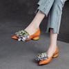 Sweet Flower Pumps Genuine Leather Commuting Shallow Pointed Toe Low Heeled Women's Shoes