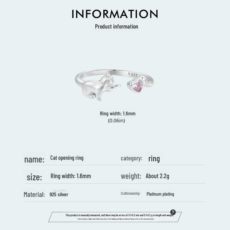 Adjustable Platinum-Plated S925 Sterling Silver Naughty Cat Ring
