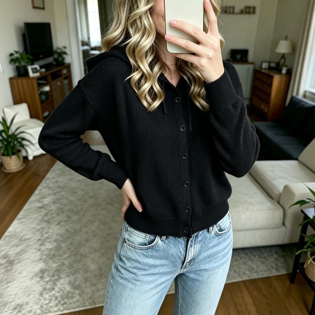 Damen Kapuzen Strick Cardigan Pullover Offene Vorderseite Lässige Jacke Mantel