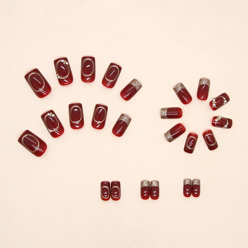 Burgundy Shiny Diamonds New Year's Red Fire Shiny Gold Powder Hot Sale New Diamonds Wear Nail Fake Nails