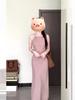 French Gentle Wind Pink Neck Sling Dress, Beautiful Temperament, Light and Mature, Waist and Thin, Hip-wrapped Long Skirt