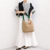 Drawstring frill handle woven tote bag