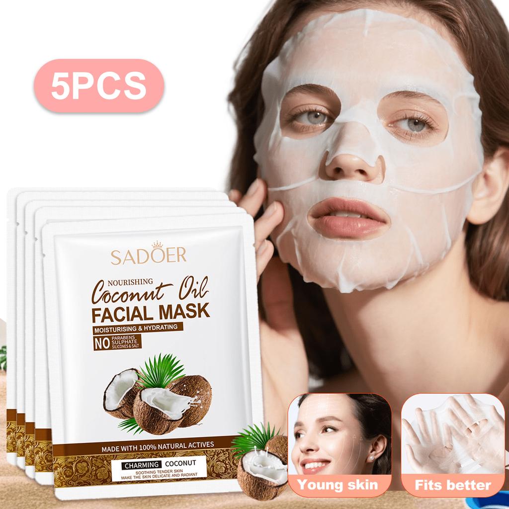 5pcs Coconut Oil Nourishing Moisturizing Mask, Daily Skin Care Mask,The Facial Mask Cloth Is Thin,So