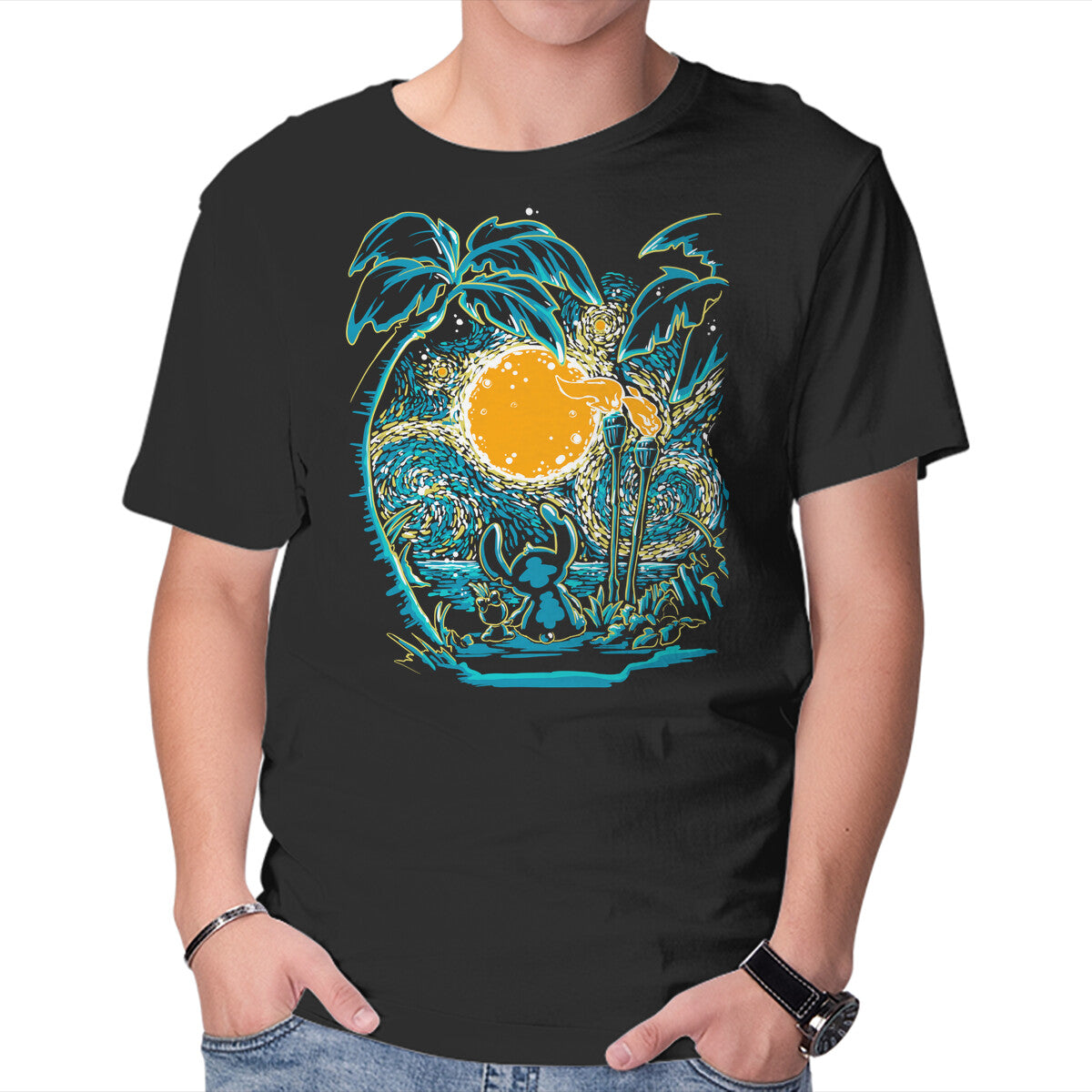 Unisex Crew Neck T-Shirt Starry Experiment Graphic Short Sleeve Casual Tee XS