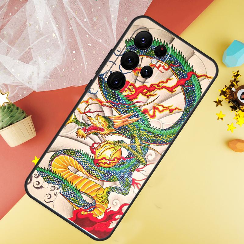 Japanese Dragon Style Funda For Samsung Galaxy S24 Ultra S23 S22 Plus S21 S20 FE S8 S9 S10 Note 10 20 Ultra Case