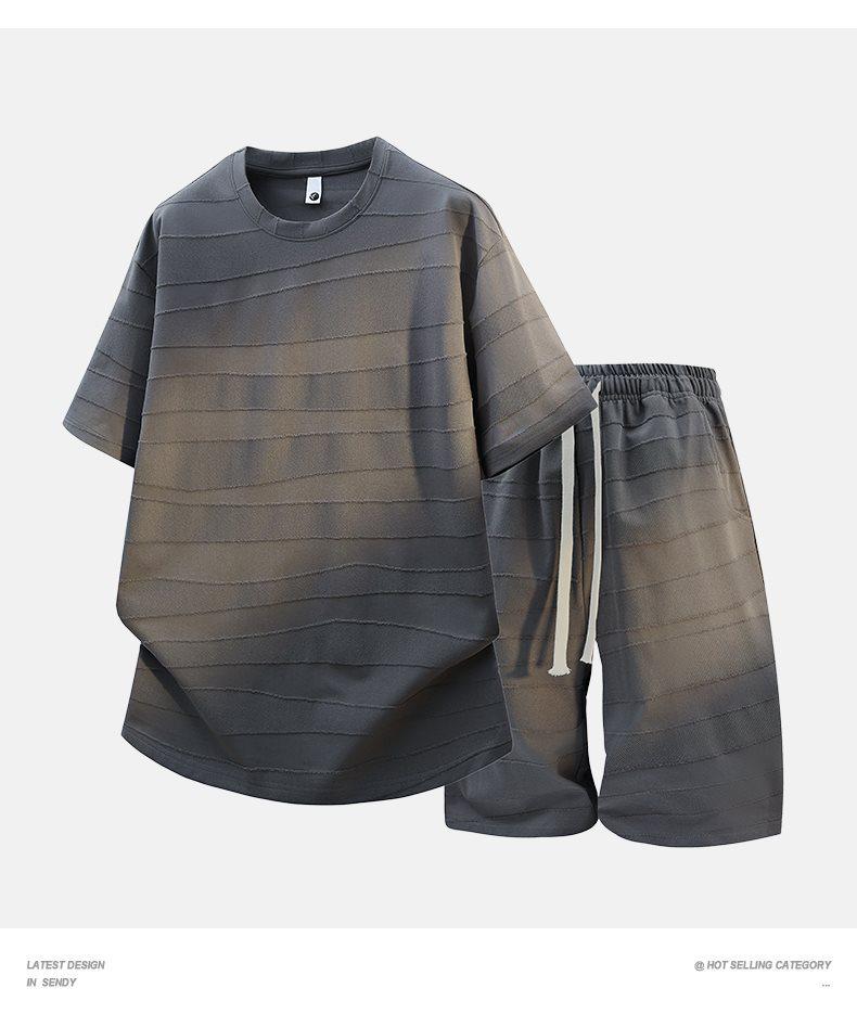 Trendy Men's Summer Jacquard Short Sleeve Round Neck T-shirt Set