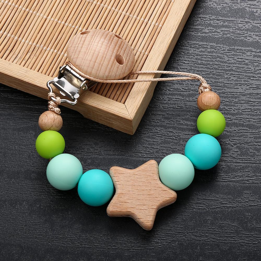 Star Wood Baby Colorful Pacifier Chain Dummy Clips Pacifier Holder Clips Nipple Holder Clips Soother Holder Baby Teething Toys