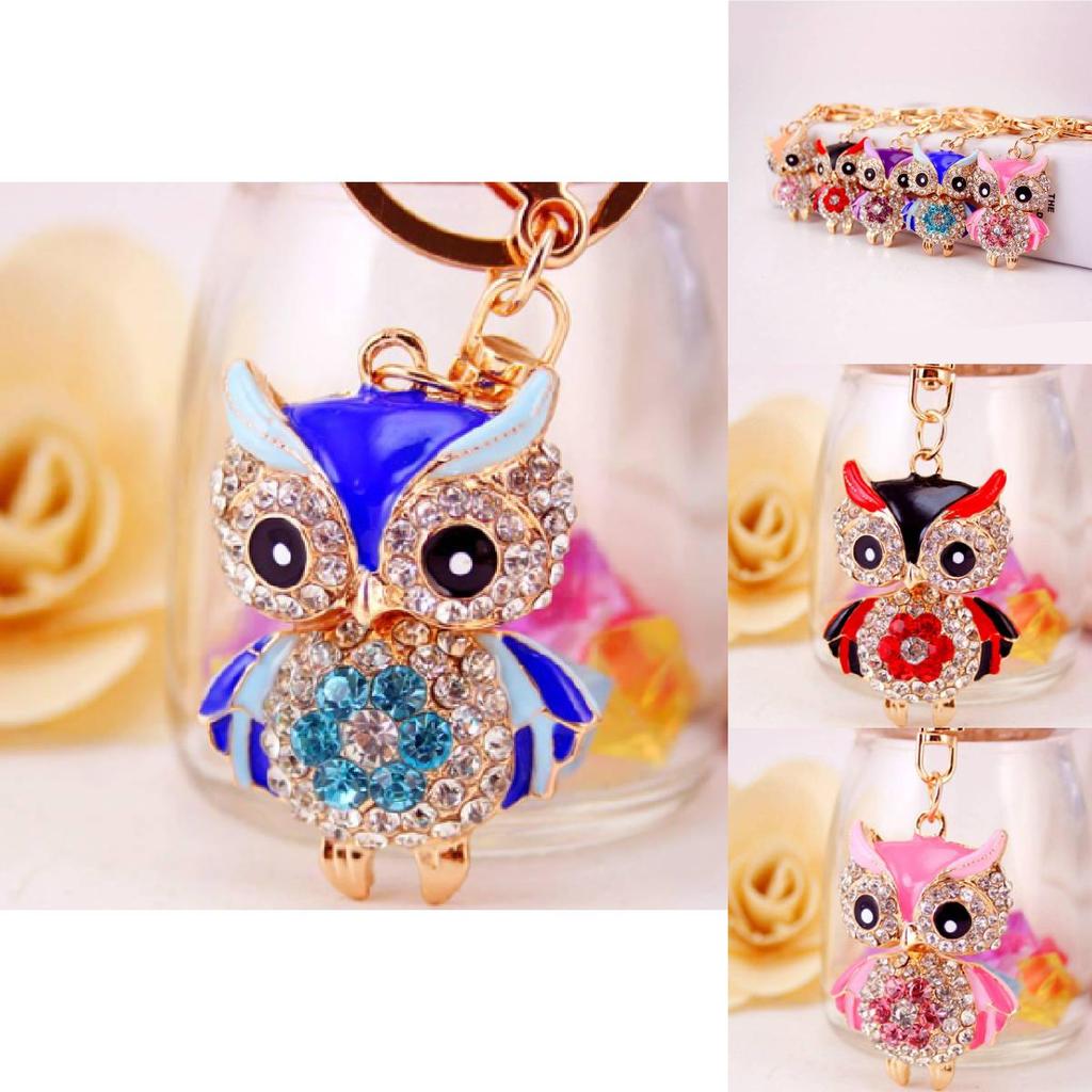 Adorable Cartoon Rhinestone Owl Keychain For Women Cute Animal Metal Keyring